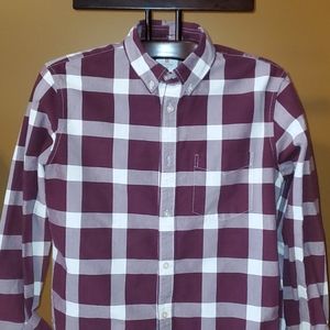 Maroon and white button down shirt